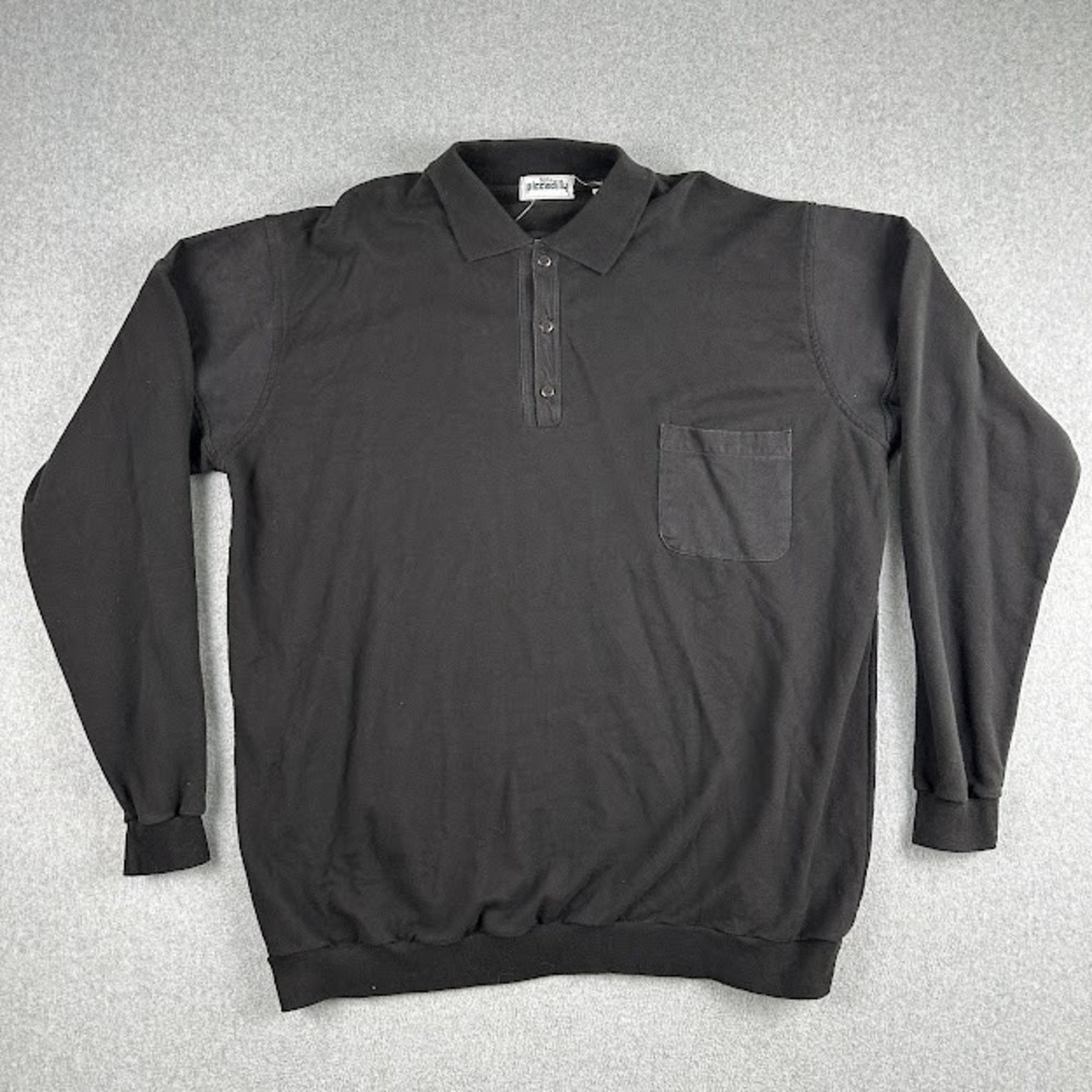 Vintage Piccadilly Mens 3XL Tall‎ Black Long Sleeve Polo Shirt 1/4 Button